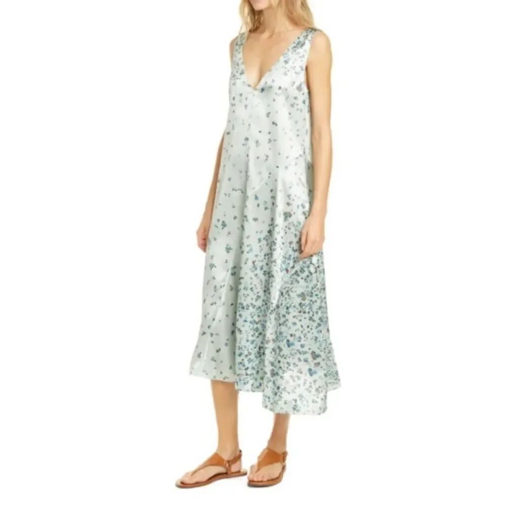 Vince Floral Asymmetrical Shift Dress in Mint Green NWT Size XXS
